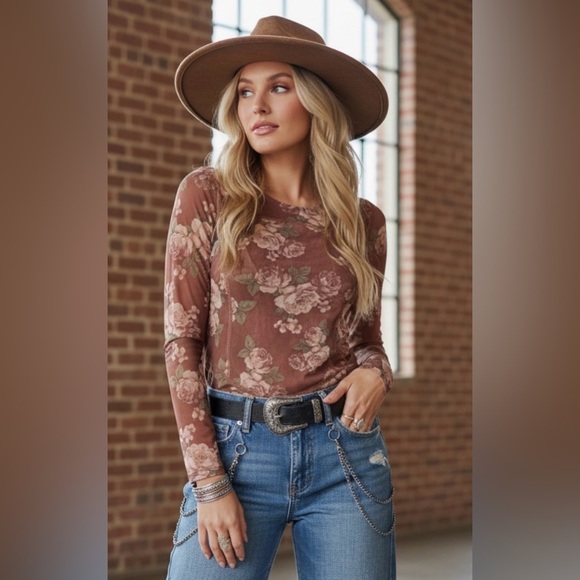 NWT Listicle Mesh Floral Long Sleeve Layering Top Shirt Blouse - Picture 10 of 11